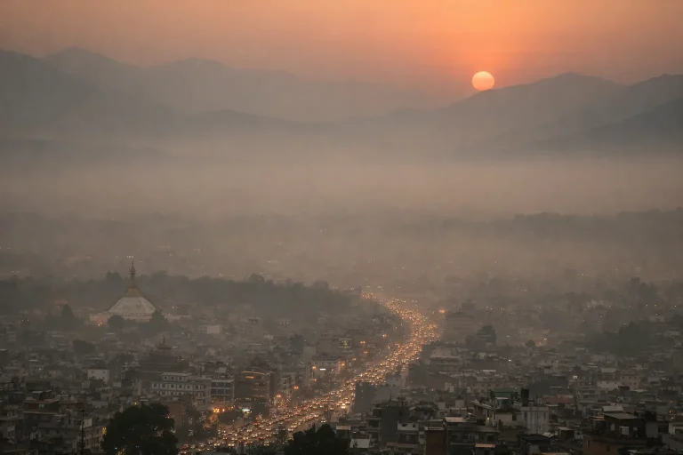 Air pollution trapped in Kathmandu Valley due to winter temperature inversion